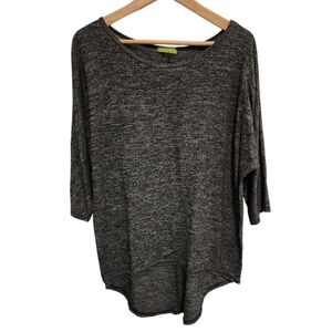 Plush Charcoal Heathered Gray High Low Long Sleeve Top, Size Large